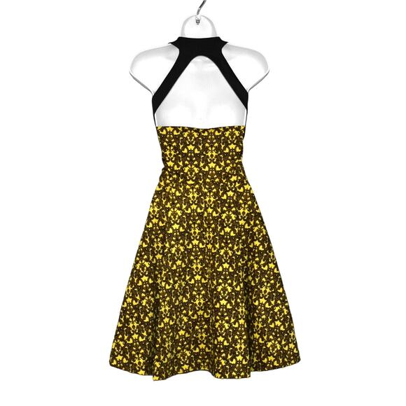 B0 Auth ROBERT RODRIGUEZ Gold/Blk Fit & Flare Pleated Filigree Print Dress Sz 6 - Picture 5 of 8